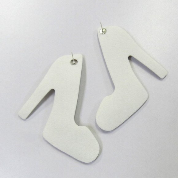 Large White, Red & Green Bling High Heel Shoe Sparkle Rhinestone Earrings - Picture 2 of 4